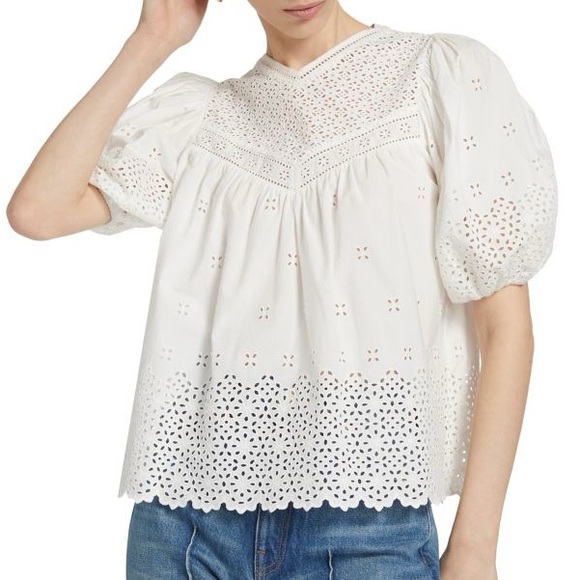 Ulla Johnson Tops - Ulla Johnson White Eyelet Puff-Sleeve Blouse